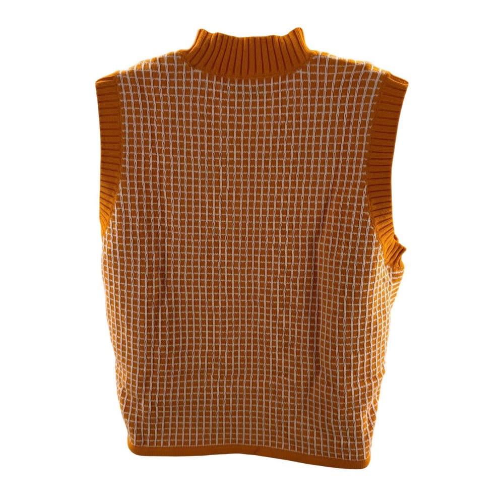 Club Monaco Womens Orange White Grid Knit Golf Sweater Vest Size L NEW - Picture 7 of 7